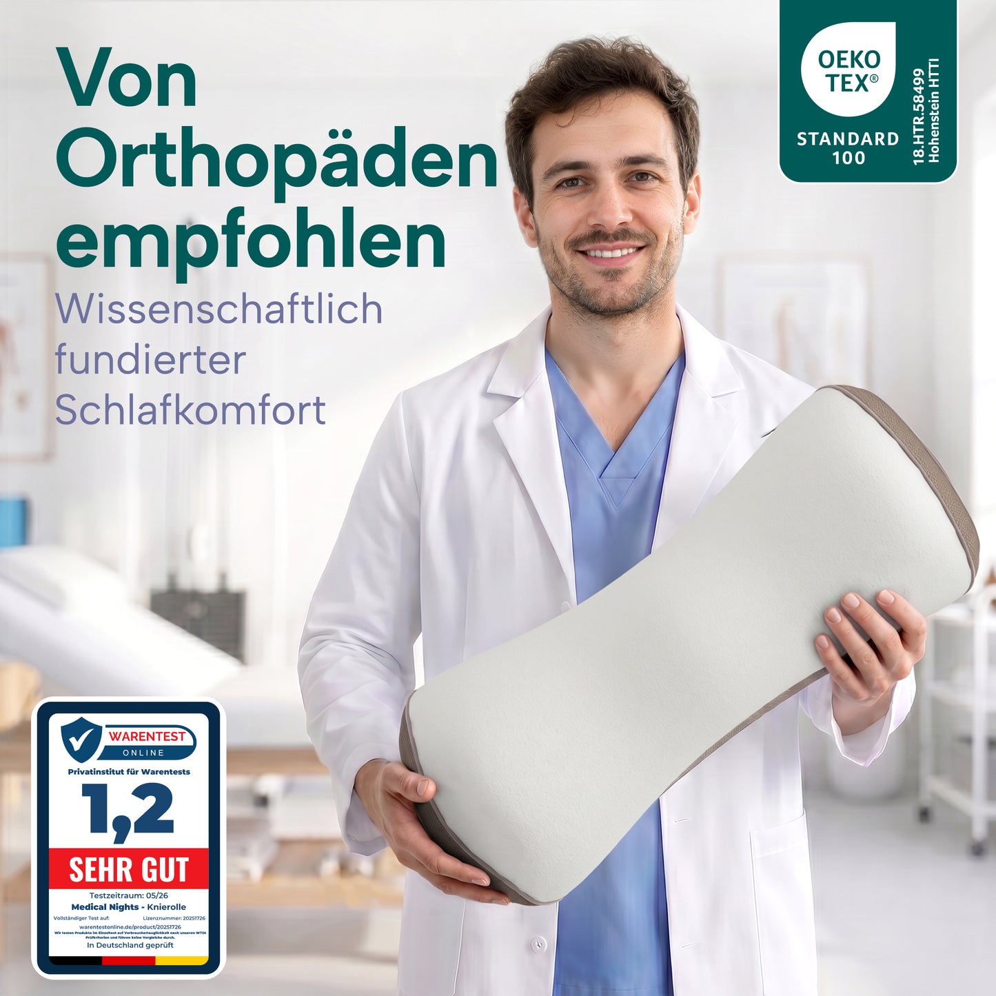 Medical Nights® Orthopädische Knierolle & Lagerungsrolle – Memory Foam zur Beinhochlagerung